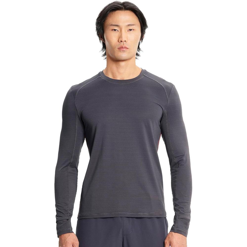 imageCherokee Infinity Mens Long Sleeve Underscrub Top Round Neck Watch Slot Cuffs Moisture Wicking 360 Stretch Fabric IN608Pewter