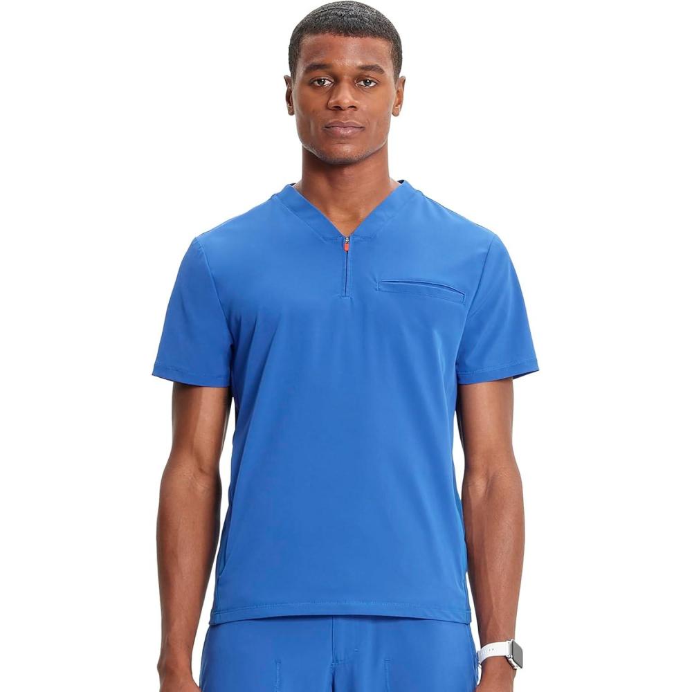 imageCherokee Infinity Mens Partial Zip VNeck Scrub Top RibKnit Panels 2 Zip Pockets 1 Welt Pocket PROTX2 Fabric IN702ARoyal