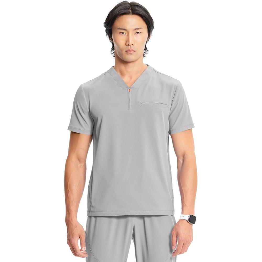imageCherokee Infinity Mens Partial Zip VNeck Scrub Top RibKnit Panels 2 Zip Pockets 1 Welt Pocket PROTX2 Fabric IN702AVapor