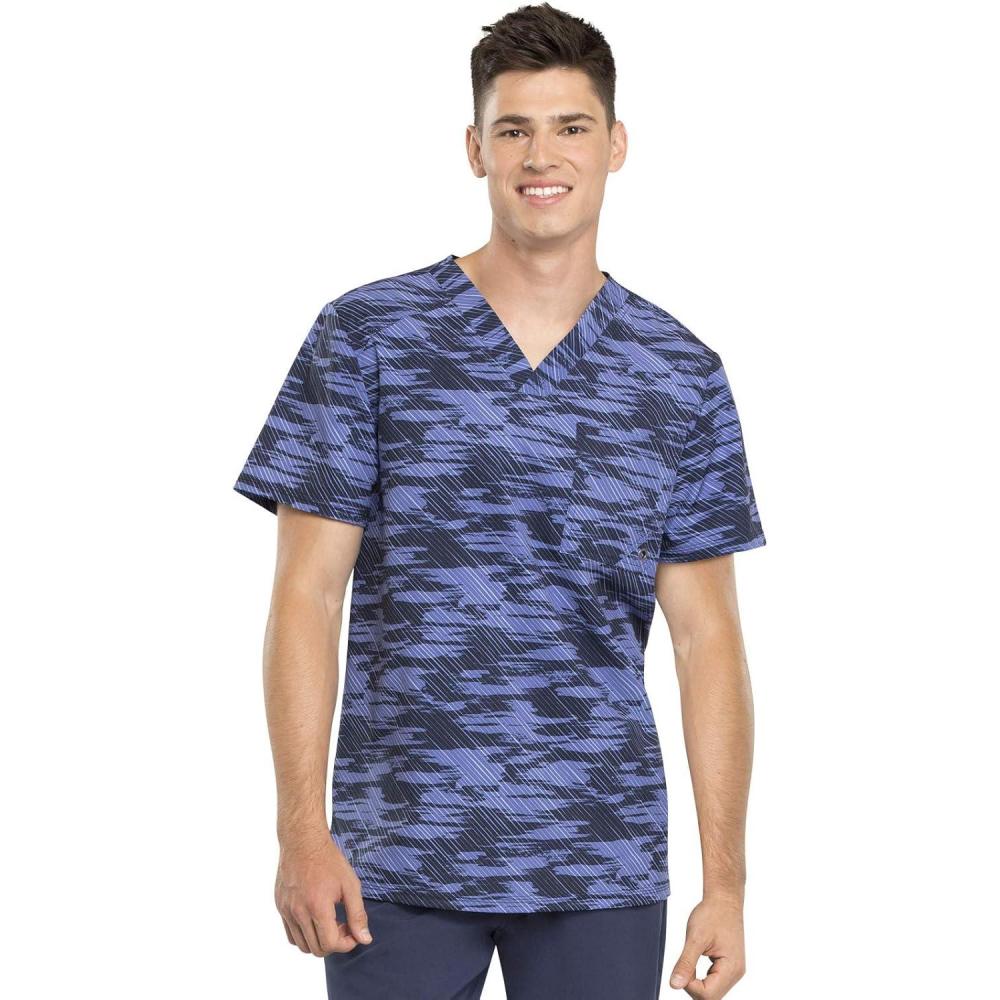 imageCherokee Infinity Mens Printed VNeck Scrub Top with One Chest Pocket with Grommet Detail CK902Down the Line