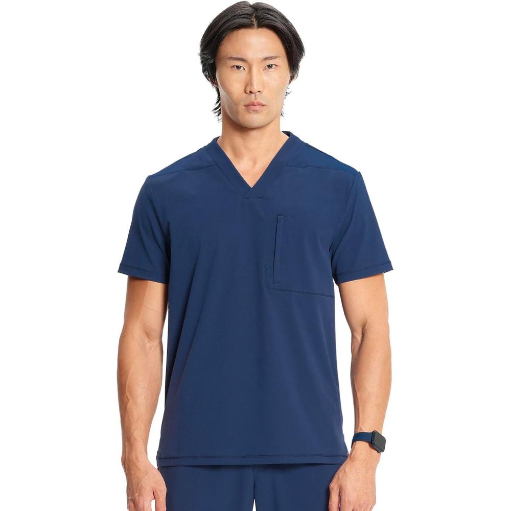 imageCherokee Infinity Mens VNeck Scrub Top 1 Zip Chest Pocket RibKnit Neckline Side Vents IN700ANavy