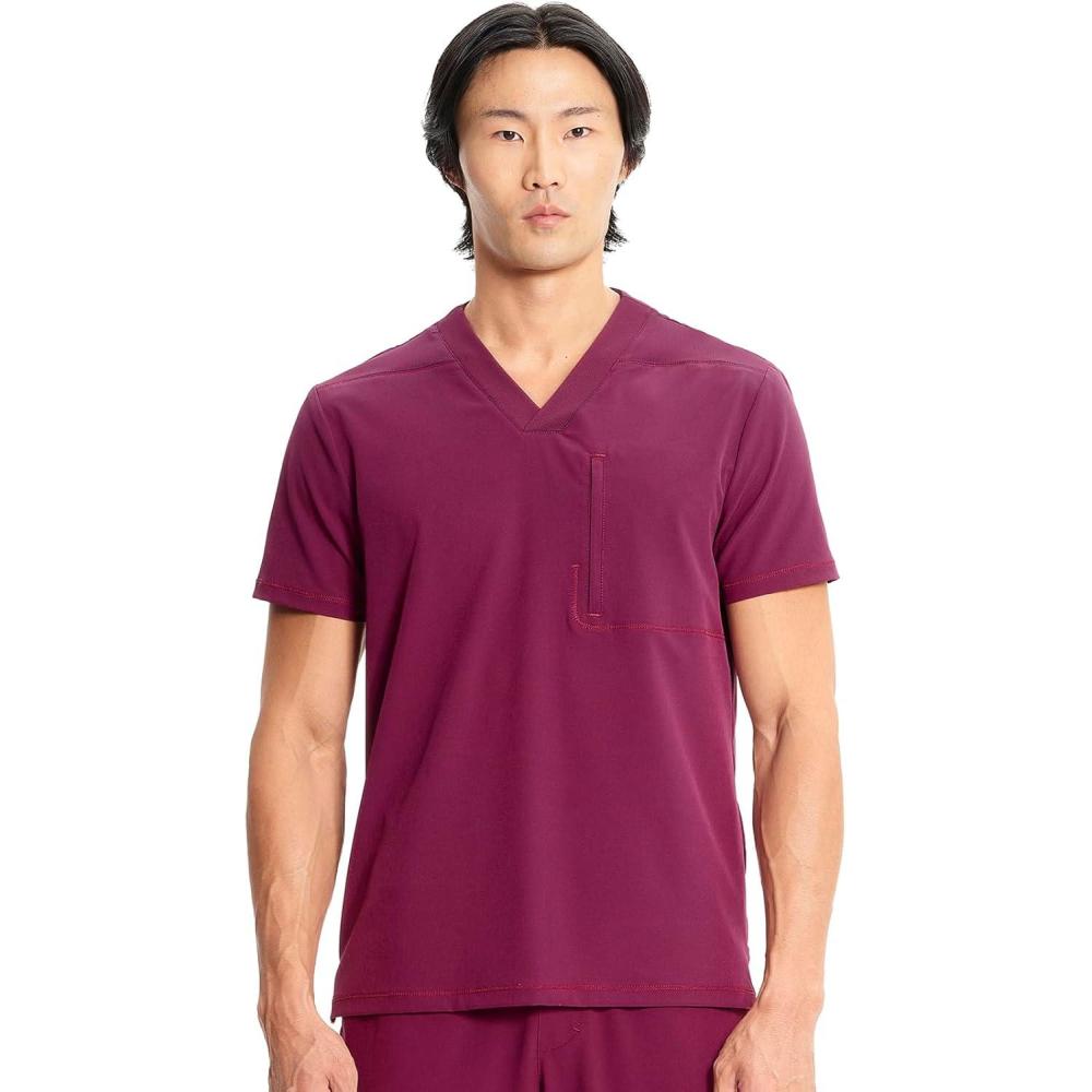 imageCherokee Infinity Mens VNeck Scrub Top 1 Zip Chest Pocket RibKnit Neckline Side Vents IN700AWine