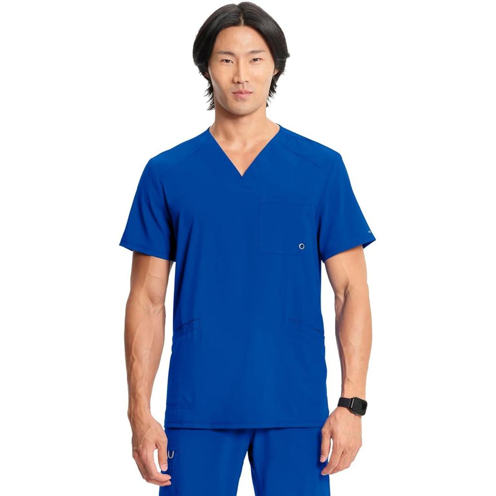 imageCherokee Infinity Mens VNeck Scrub Top Modern Fit 3 Pockets RibKnit Back Panels MoistureWicking 360 Stretch CK900AGalaxy Blue