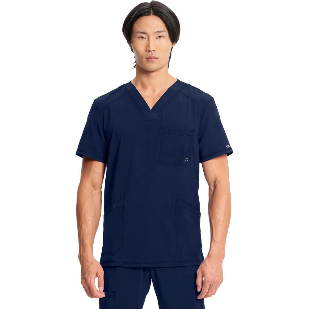 imageCherokee Infinity Mens VNeck Scrub Top Modern Fit 3 Pockets RibKnit Back Panels MoistureWicking 360 Stretch CK900ANavy