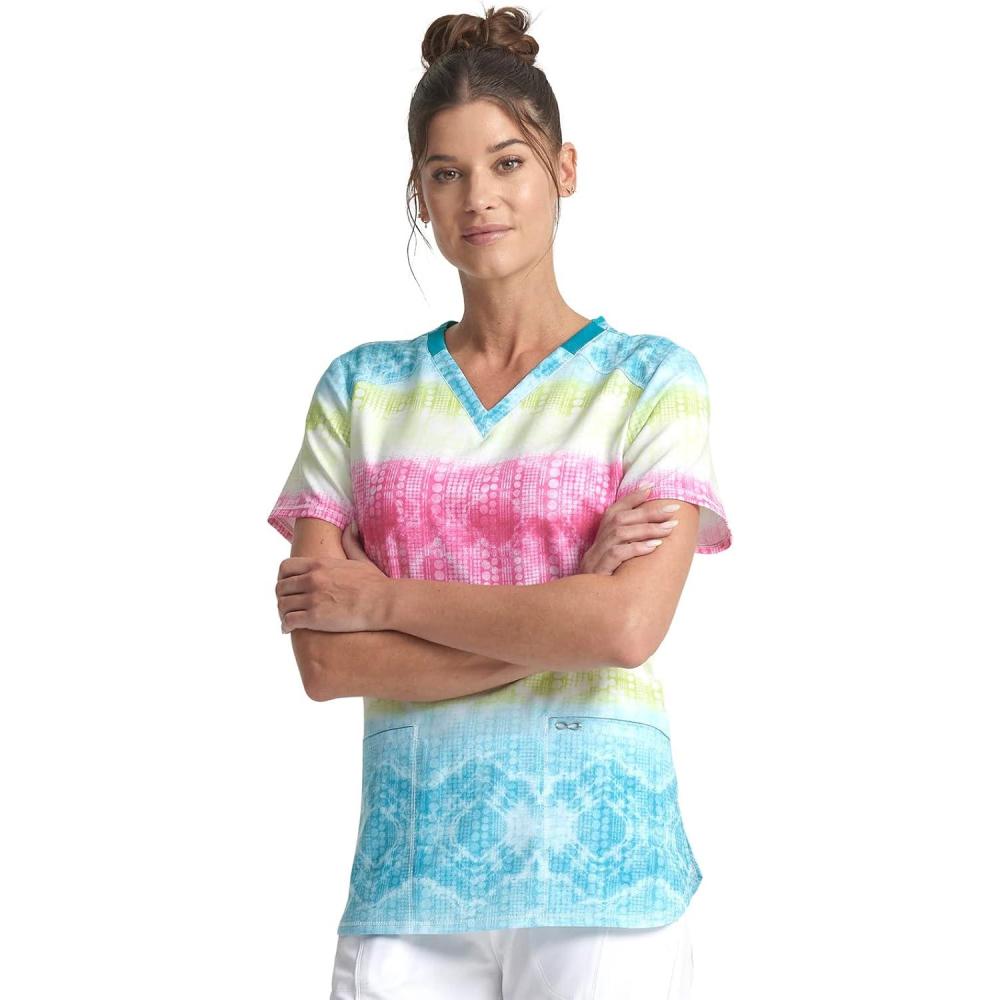 imageCherokee Infinity Nurse Gifts Women Scrubs Top VNeck CK734 L Trippy Stripes