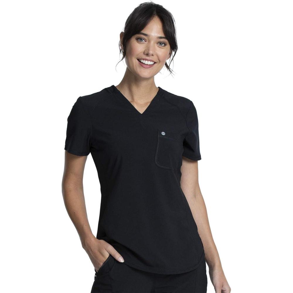 imageCherokee Infinity VNeck Nurse Scrub Top for Women with RibKnit Panel and Tuckable CK687ABlack