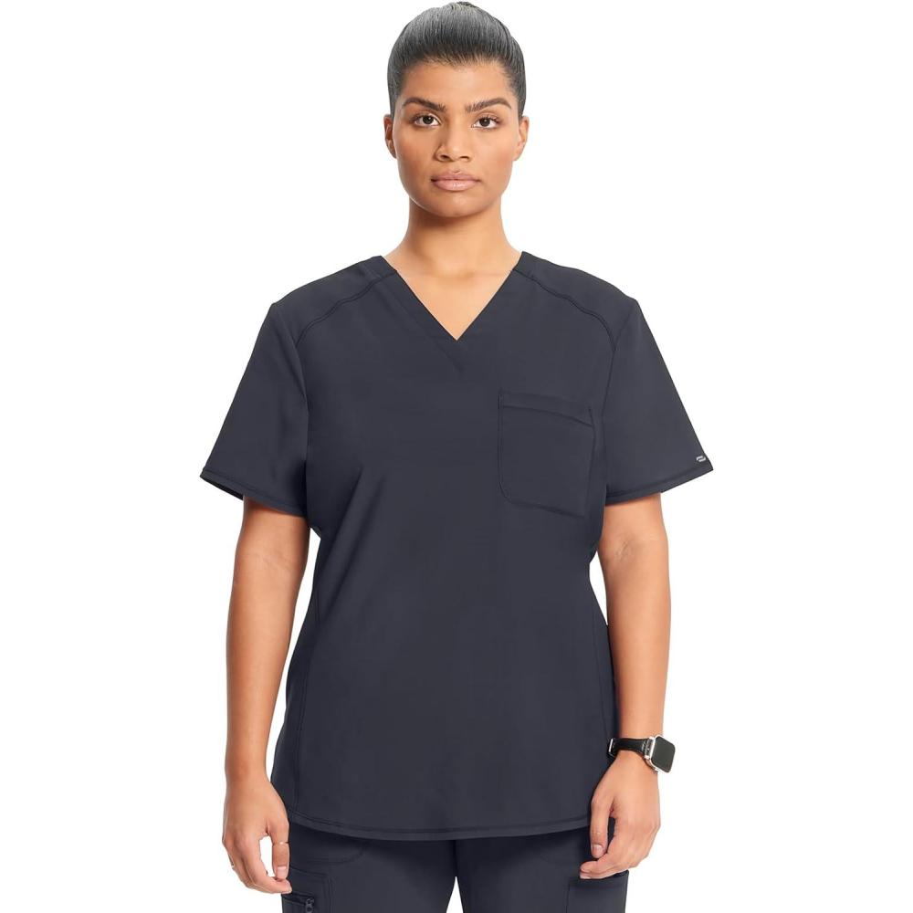 imageCherokee Infinity VNeck Nurse Scrub Top for Women with RibKnit Panel and Tuckable CK687APewter