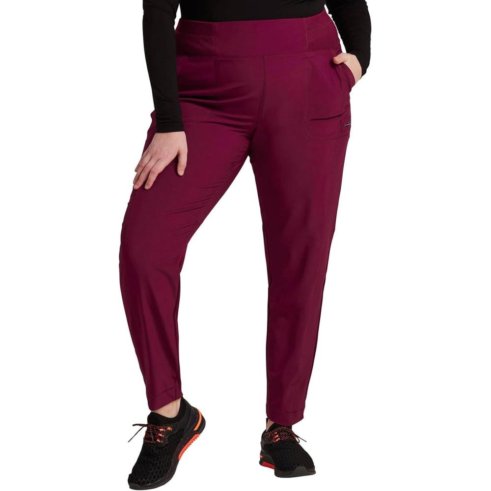 imageCherokee Infinity Womens High Rise Skinny Scrub Pants 5 Pockets Moisture Wicking Easy Care PROTX2 amp 360 Stretch CK067AWine