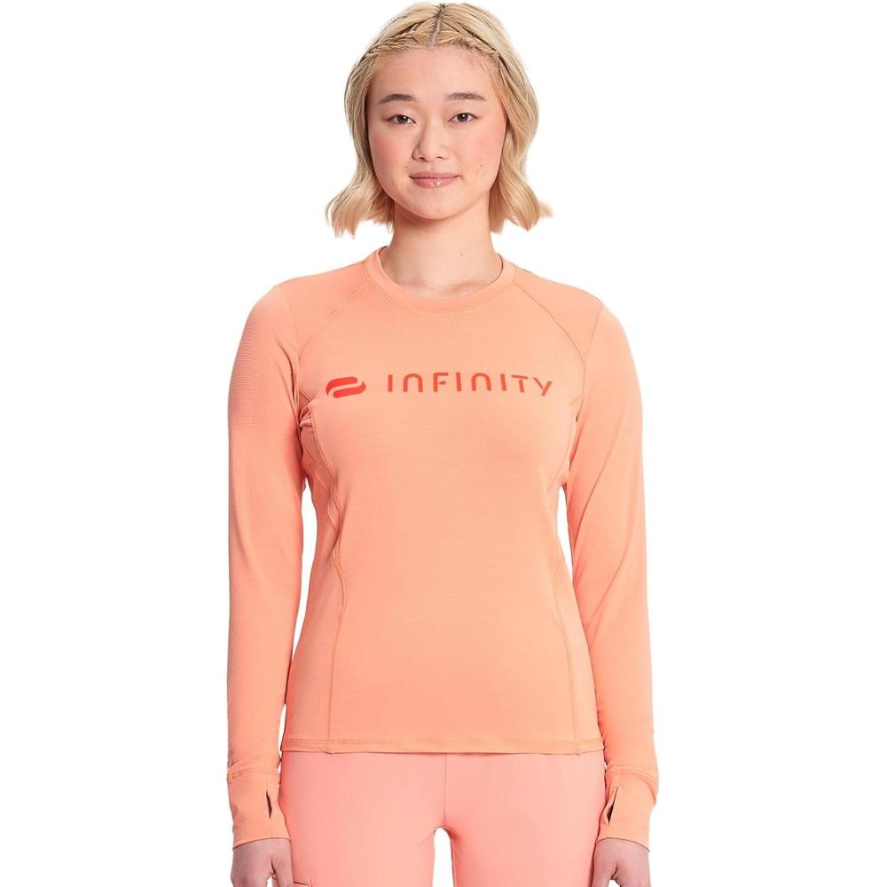 imageCherokee Infinity Womens Long Sleeve Underscrub Top Thumbhole Cuffs Moisture Wicking 360 Stretch Fabric Undertee  IN641Electric Coral