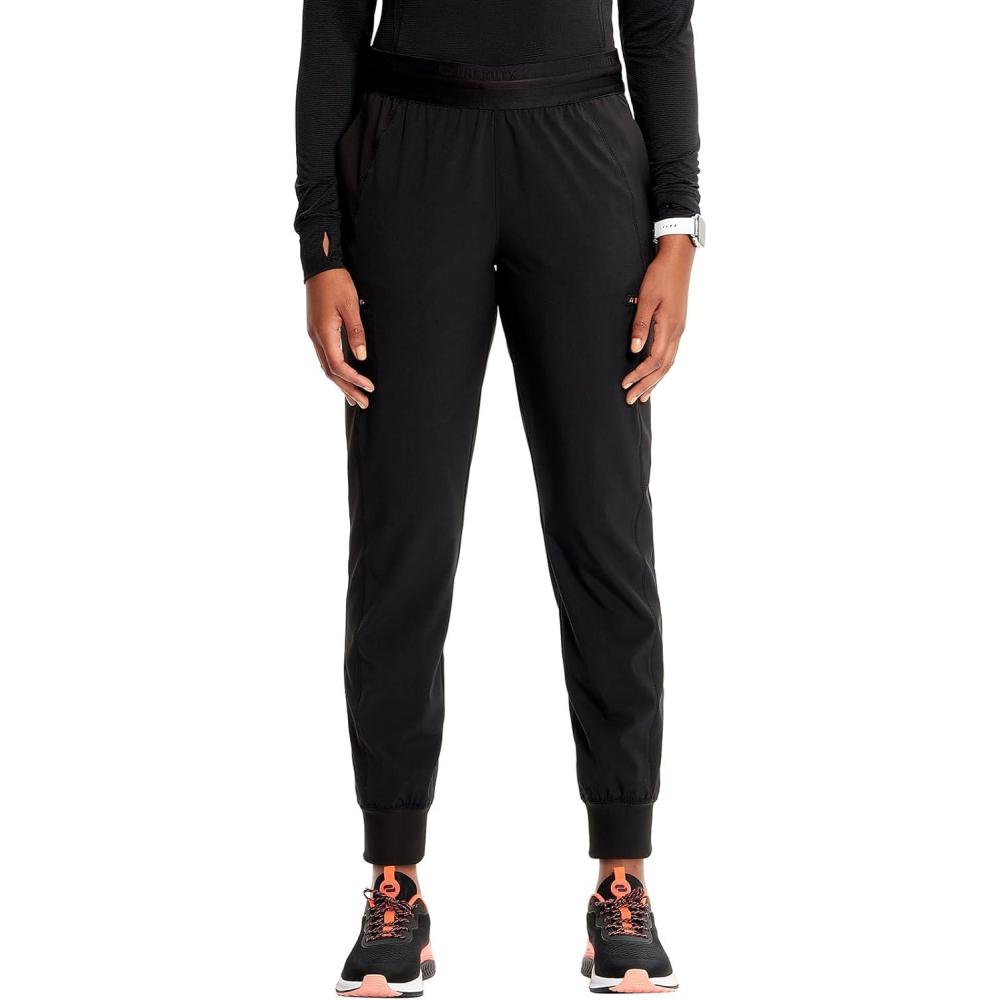 imageCherokee Infinity Womens PullOn Scrub Jogger Pants Mid Rise Bottoms 4 Pockets Elastic Waist Interior Drawstring IN122ABlack