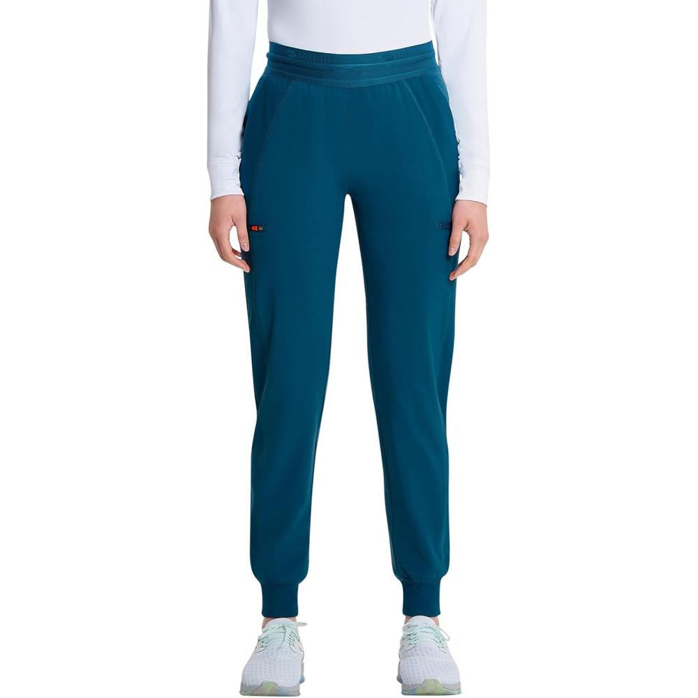 imageCherokee Infinity Womens PullOn Scrub Jogger Pants Mid Rise Bottoms 4 Pockets Elastic Waist Interior Drawstring IN122ACaribbean Blue