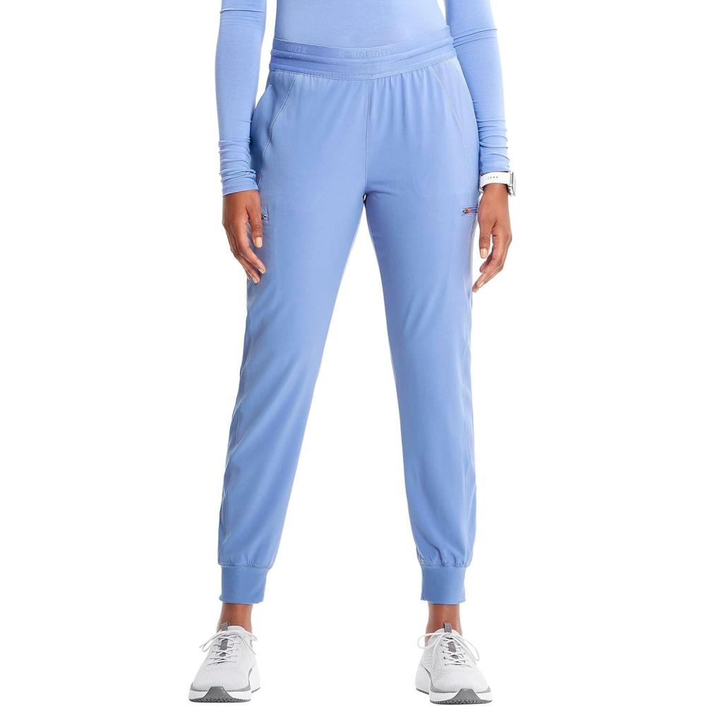 imageCherokee Infinity Womens PullOn Scrub Jogger Pants Mid Rise Bottoms 4 Pockets Elastic Waist Interior Drawstring IN122ACiel