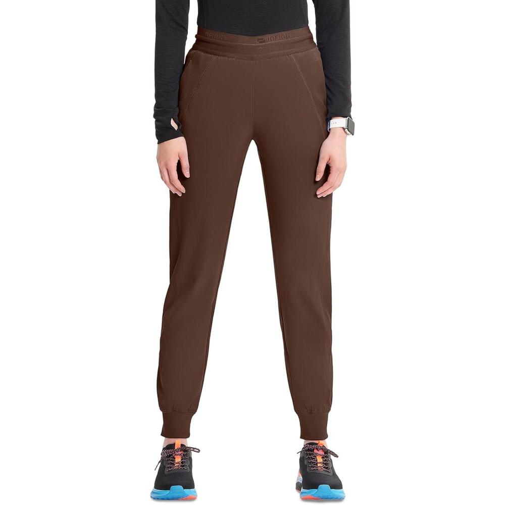 imageCherokee Infinity Womens PullOn Scrub Jogger Pants Mid Rise Bottoms 4 Pockets Elastic Waist Interior Drawstring IN122AEspresso Express
