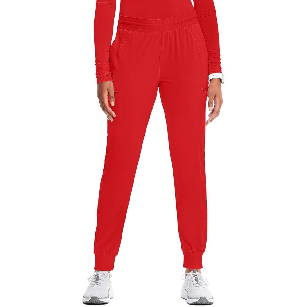 imageCherokee Infinity Womens PullOn Scrub Jogger Pants Mid Rise Bottoms 4 Pockets Elastic Waist Interior Drawstring IN122AFire Bird