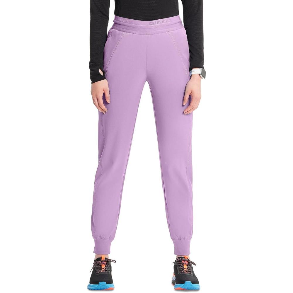 imageCherokee Infinity Womens PullOn Scrub Jogger Pants Mid Rise Bottoms 4 Pockets Elastic Waist Interior Drawstring IN122ALivewire Lilac