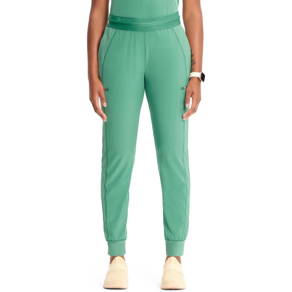 imageCherokee Infinity Womens PullOn Scrub Jogger Pants Mid Rise Bottoms 4 Pockets Elastic Waist Interior Drawstring IN122AMatcha Latte