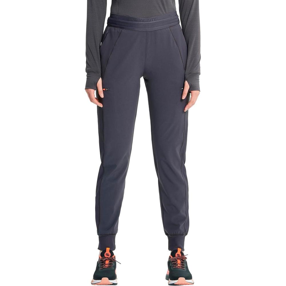 imageCherokee Infinity Womens PullOn Scrub Jogger Pants Mid Rise Bottoms 4 Pockets Elastic Waist Interior Drawstring IN122APewter