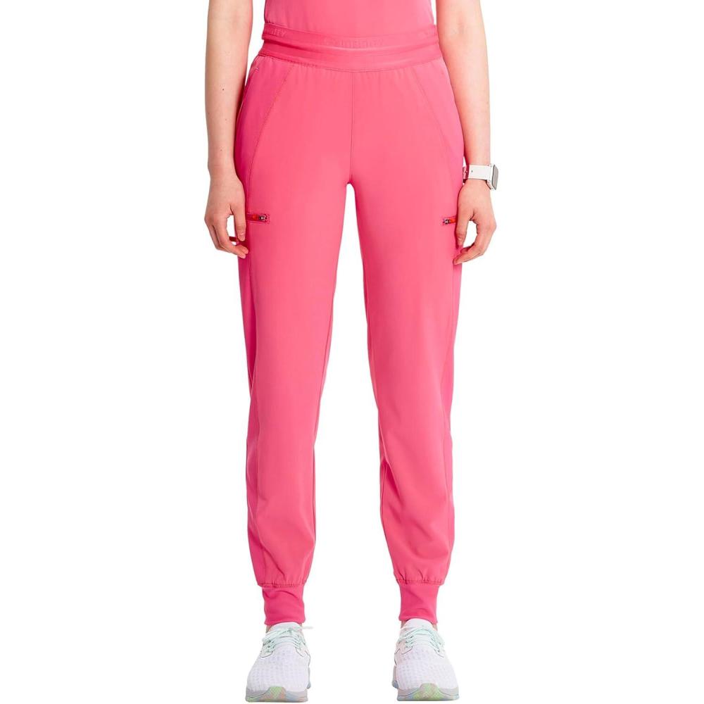 imageCherokee Infinity Womens PullOn Scrub Jogger Pants Mid Rise Bottoms 4 Pockets Elastic Waist Interior Drawstring  IN122APower Pink