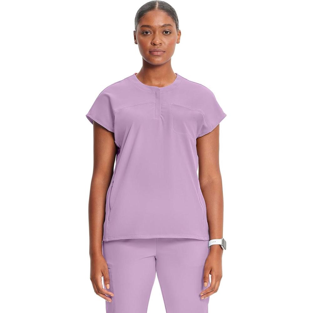 imageCherokee Infinity Womens Round Neck Scrub Top Partial Zip Covered Placket 3 Zip Pockets PROTX2 Technology IN622ALivewire Lilac