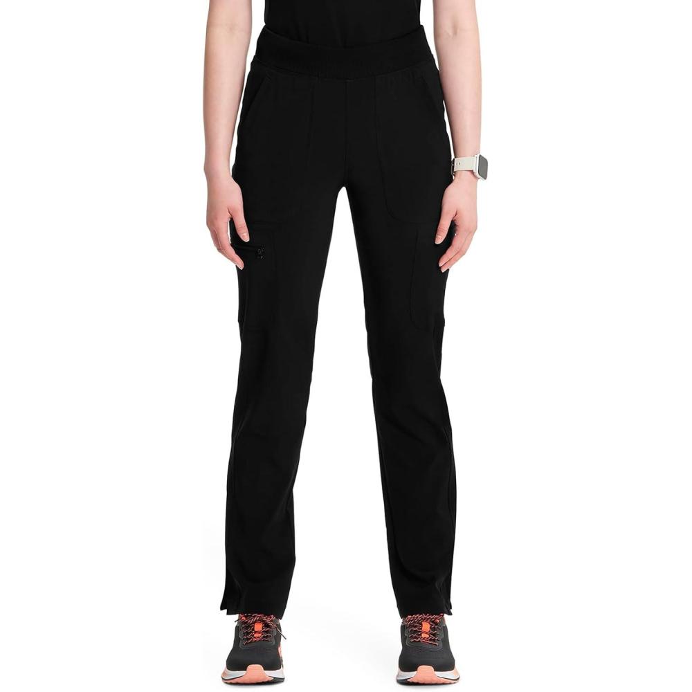 imageCherokee Infinity Womens Scrub Pant Mid Rise Tapered Leg Pullon Bottom with Moisture Wicking amp 360 Stretch Fabric CK065ABlack