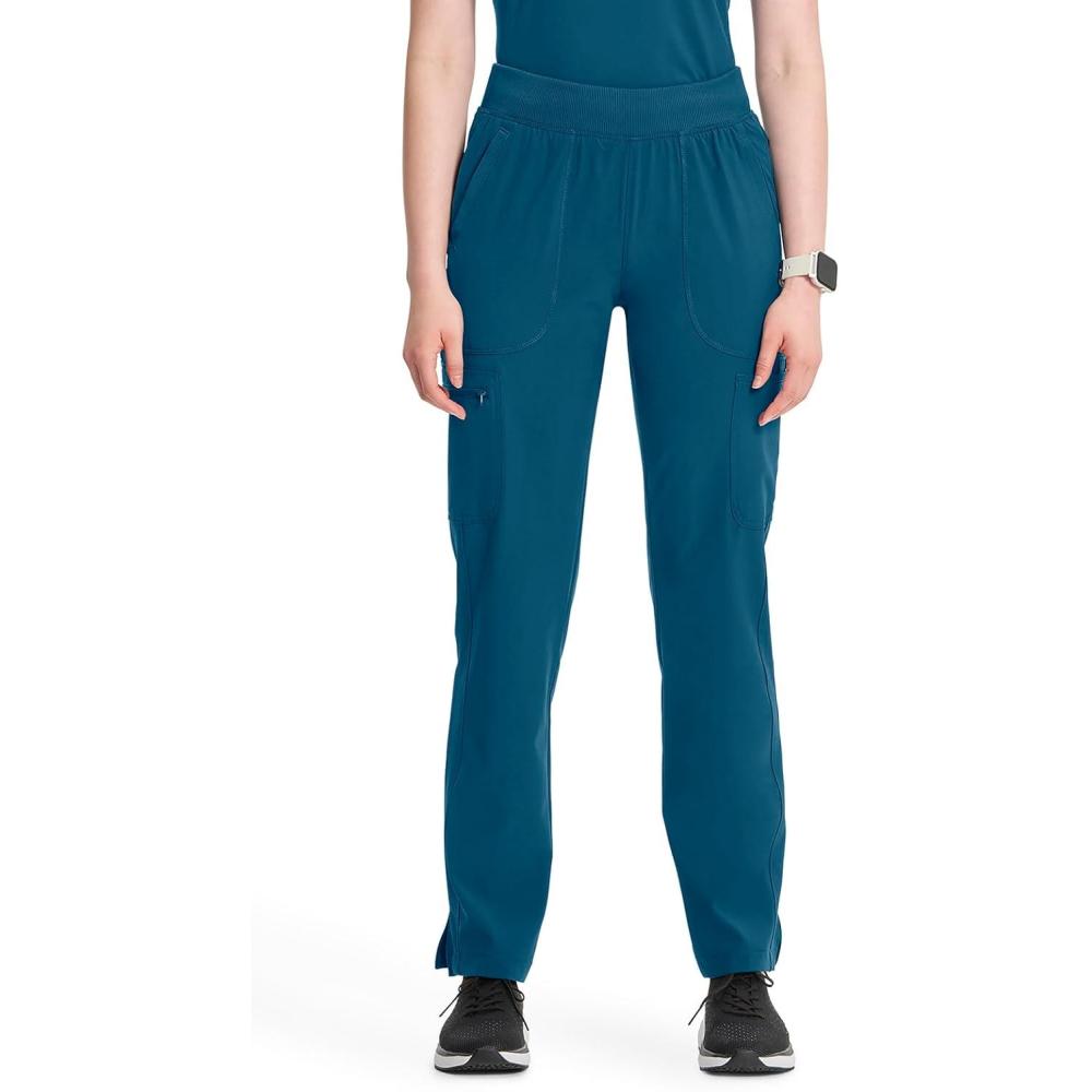 imageCherokee Infinity Womens Scrub Pant Mid Rise Tapered Leg Pullon Bottom with Moisture Wicking amp 360 Stretch Fabric CK065ACaribbean Blue