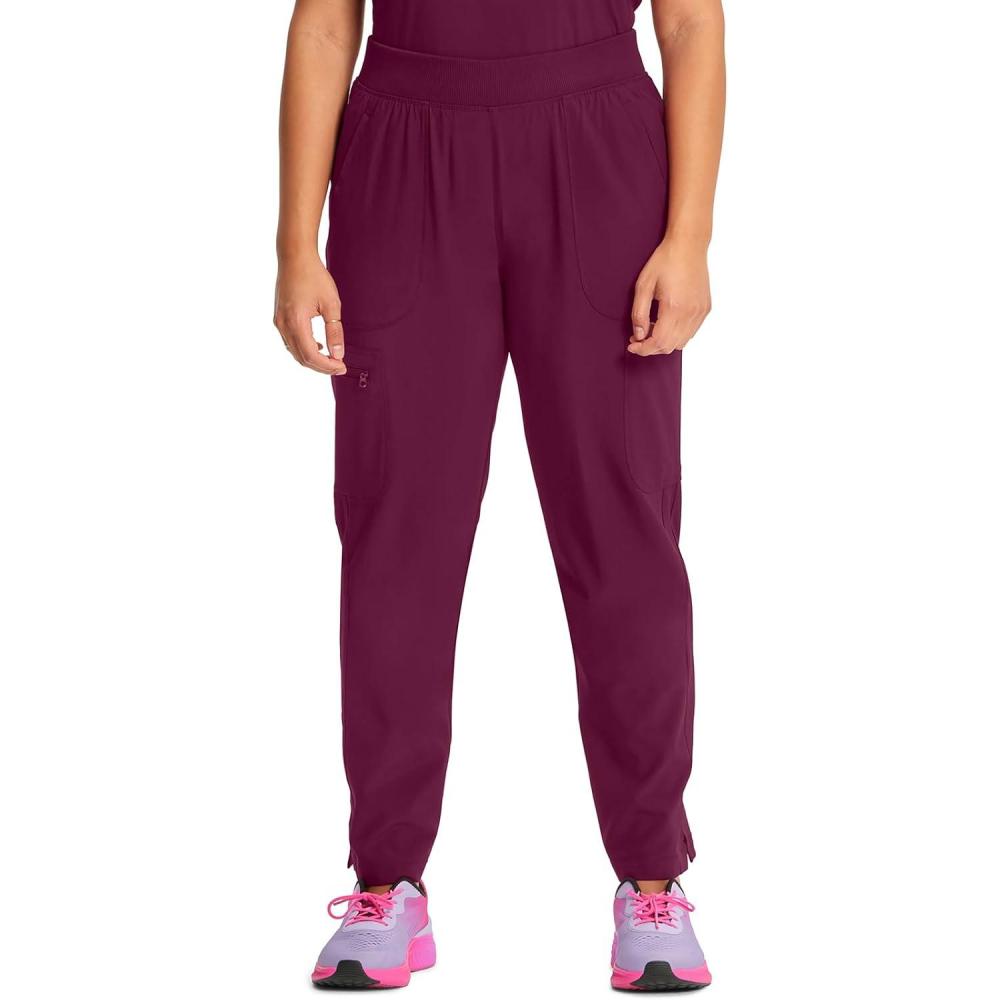 imageCherokee Infinity Womens Scrub Pant Mid Rise Tapered Leg Pullon Bottom with Moisture Wicking amp 360 Stretch Fabric CK065AWine