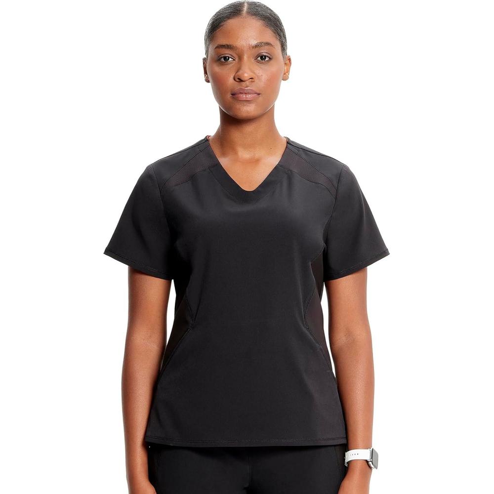 imageCherokee Infinity Womens VNeck Scrub Top Kangaroo Pocket HighLow Hem RibKnit Panels amp PROTX2 Technology IN620ABlack