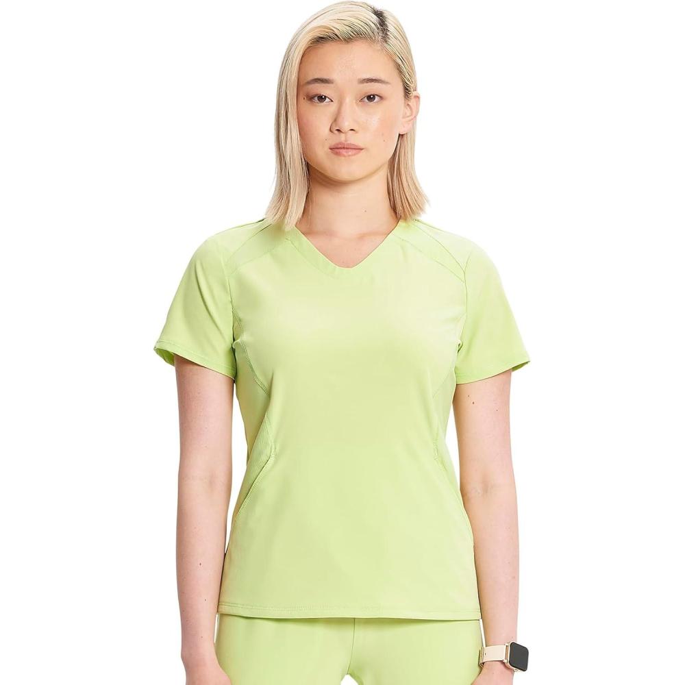 imageCherokee Infinity Womens VNeck Scrub Top Kangaroo Pocket HighLow Hem RibKnit Panels amp PROTX2 Technology IN620AGreen Energy