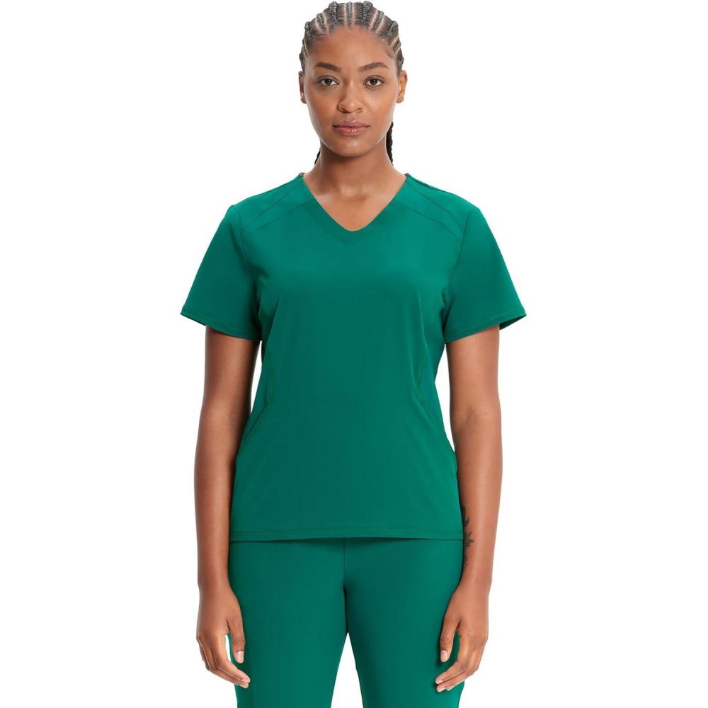imageCherokee Infinity Womens VNeck Scrub Top Kangaroo Pocket HighLow Hem RibKnit Panels amp PROTX2 Technology IN620AHunter