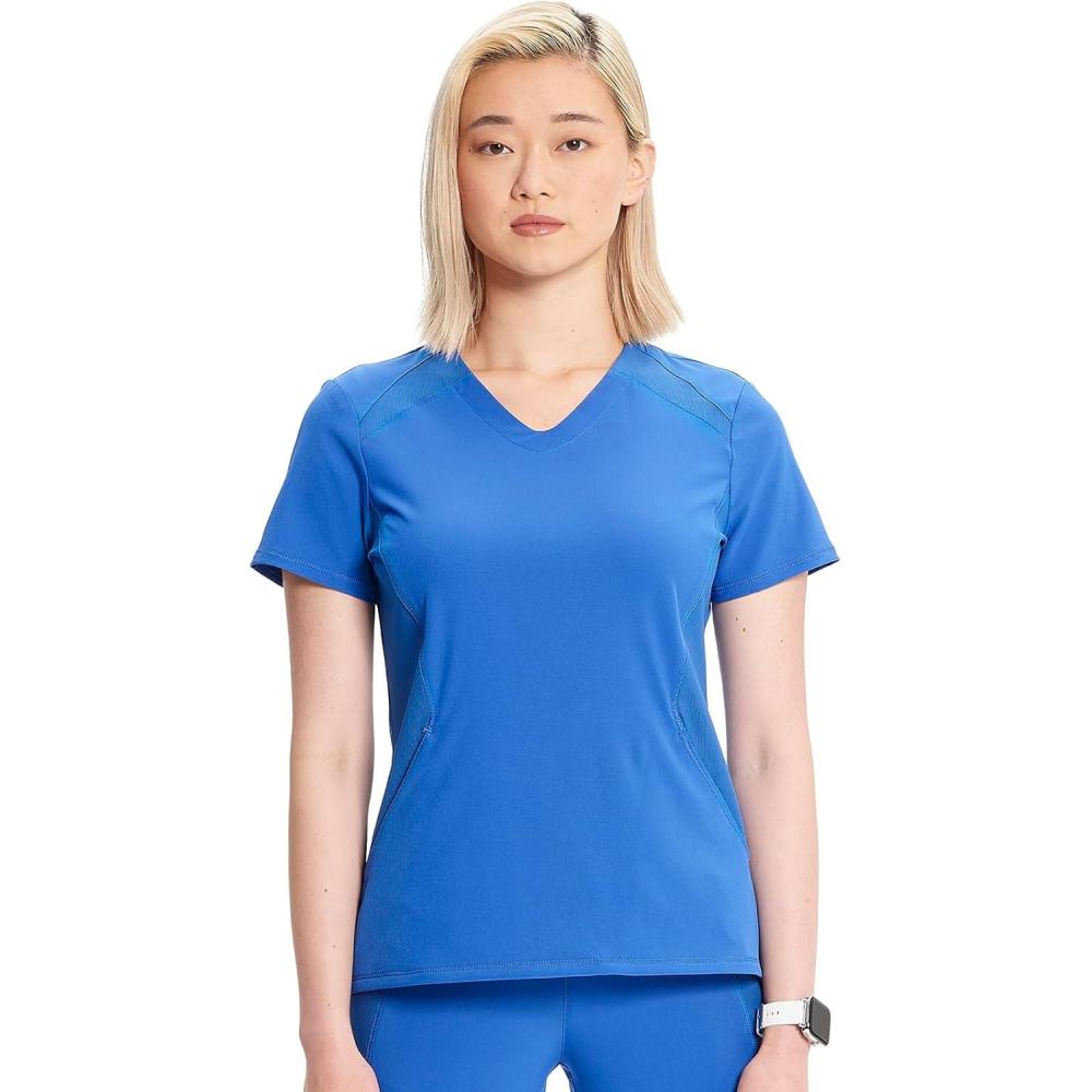 imageCherokee Infinity Womens VNeck Scrub Top Kangaroo Pocket HighLow Hem RibKnit Panels amp PROTX2 Technology IN620ARoyal