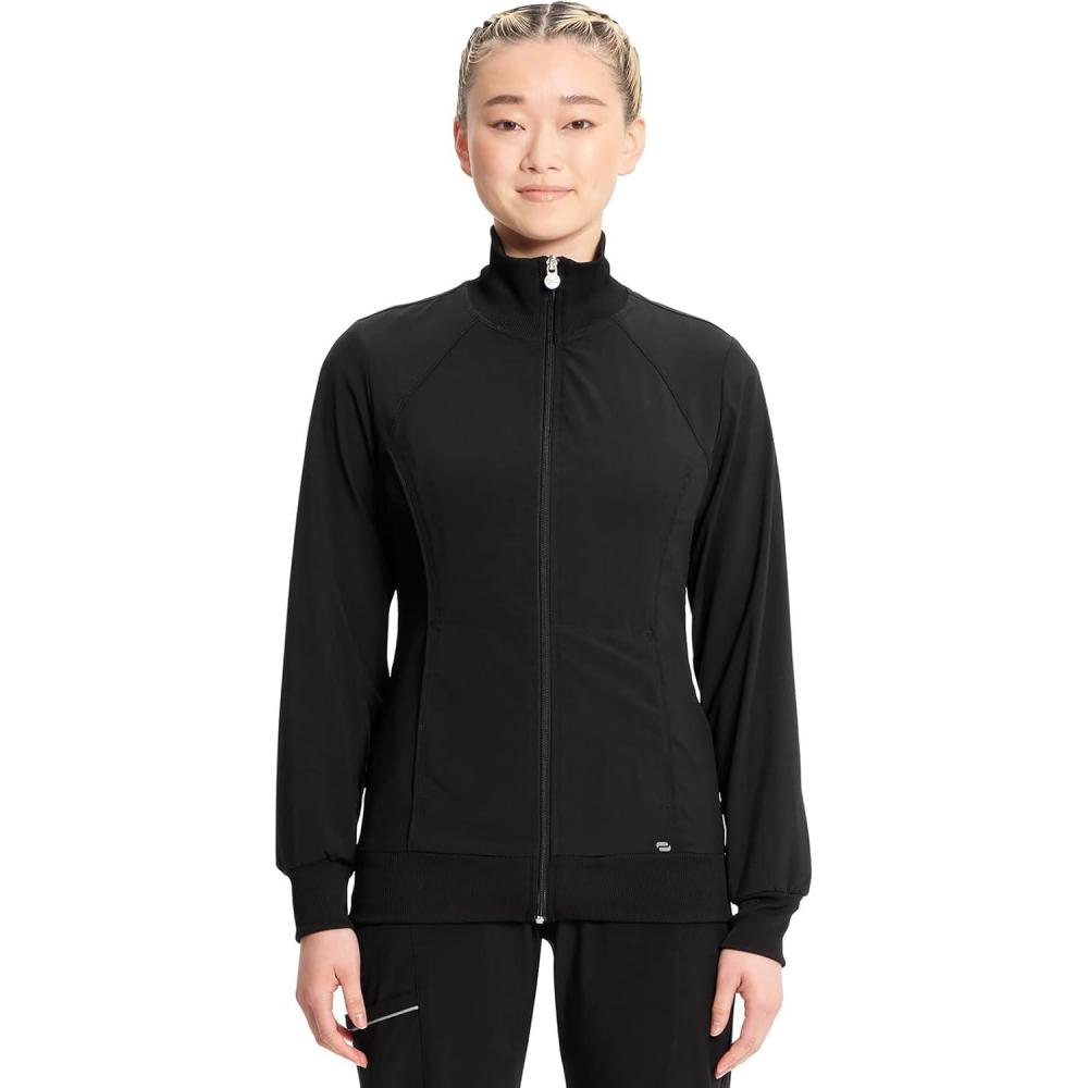 imageCherokee Infinity Womens Zip Front Jacket With 2 Pockets Contemporary Fit Back Shoulder Yokes amp Front Princess Seams 2391ABlack