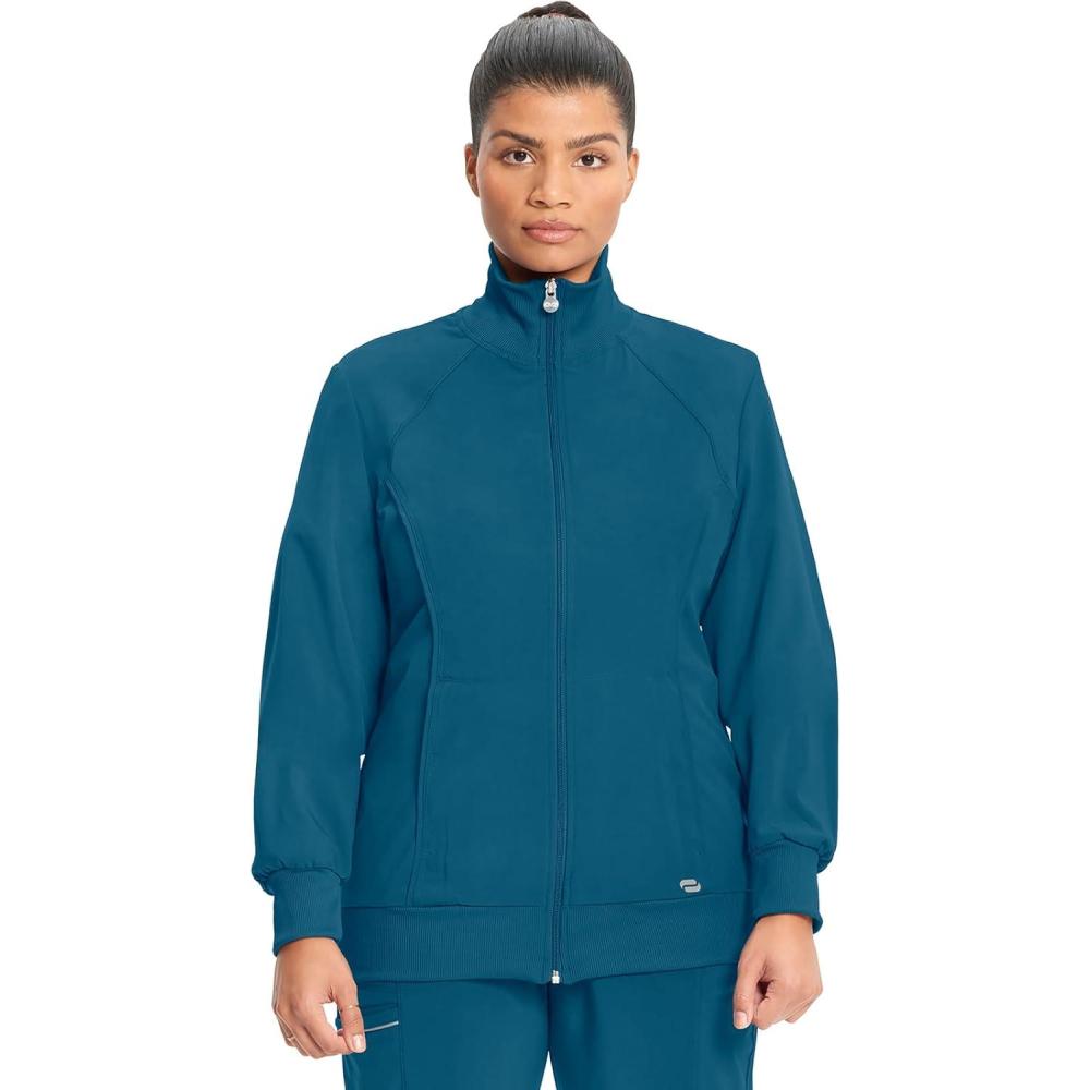 imageCherokee Infinity Womens Zip Front Jacket With 2 Pockets Contemporary Fit Back Shoulder Yokes amp Front Princess Seams 2391ACaribbean Blue