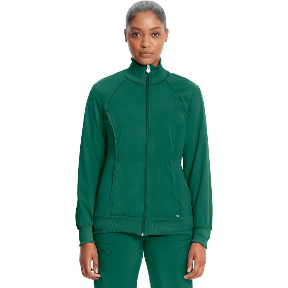 imageCherokee Infinity Womens Zip Front Jacket With 2 Pockets Contemporary Fit Back Shoulder Yokes amp Front Princess Seams 2391AHunter Green