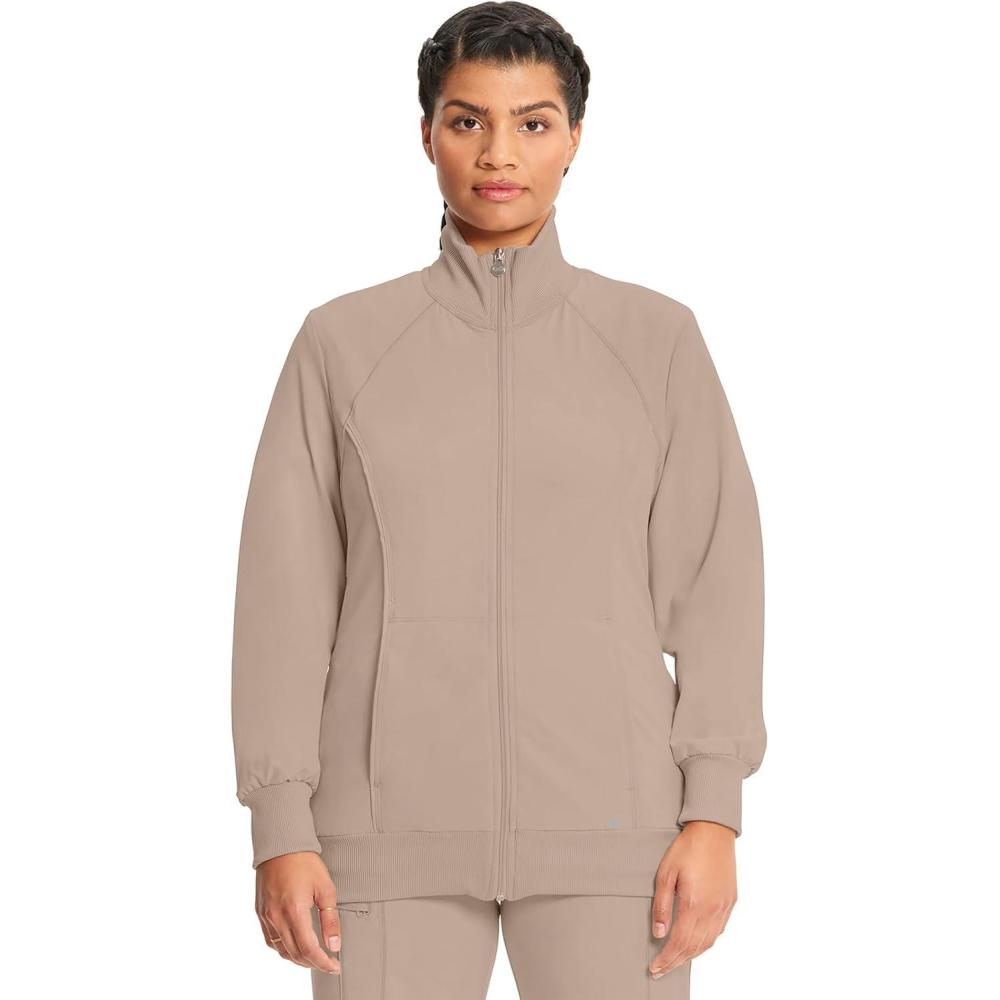 imageCherokee Infinity Womens Zip Front Jacket With 2 Pockets Contemporary Fit Back Shoulder Yokes amp Front Princess Seams 2391AKhaki