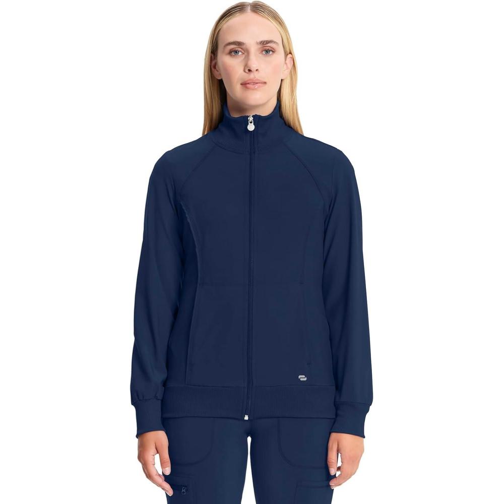 imageCherokee Infinity Womens Zip Front Jacket With 2 Pockets Contemporary Fit Back Shoulder Yokes amp Front Princess Seams 2391ANavy
