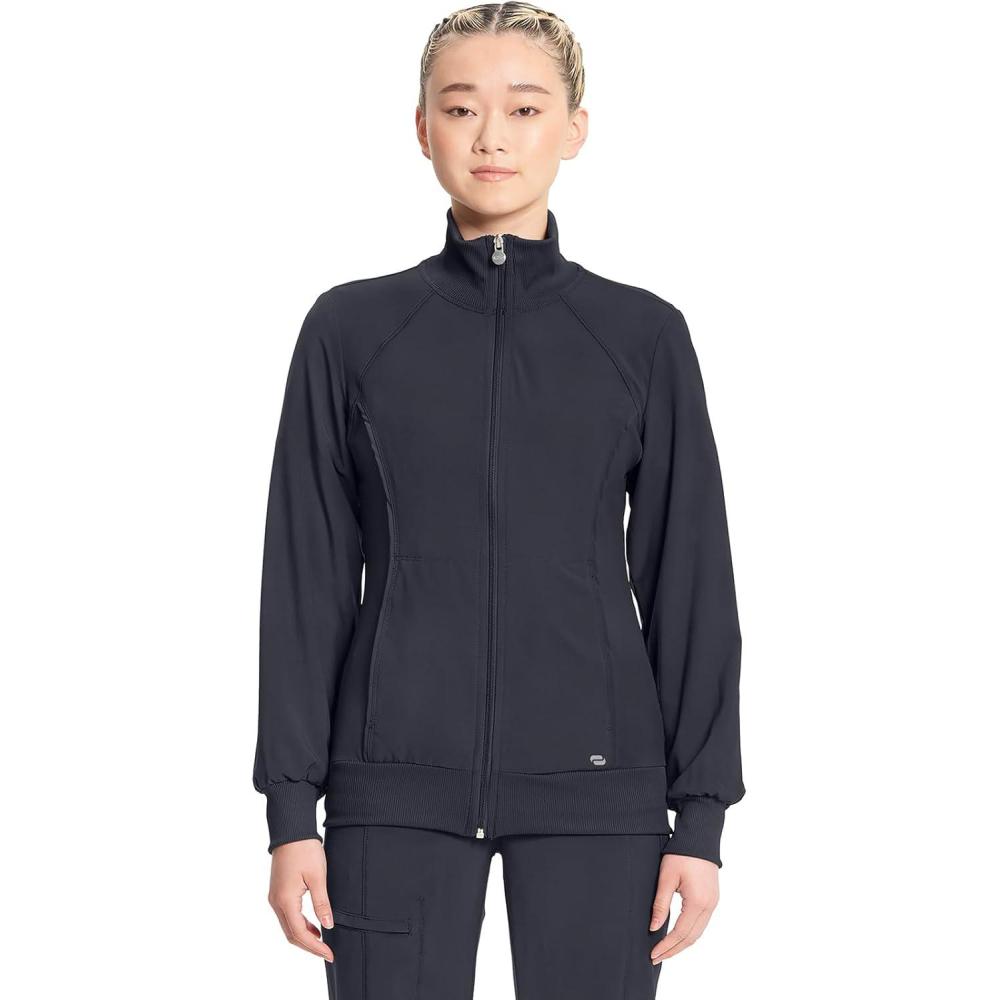 imageCherokee Infinity Womens Zip Front Jacket With 2 Pockets Contemporary Fit Back Shoulder Yokes amp Front Princess Seams 2391APewter