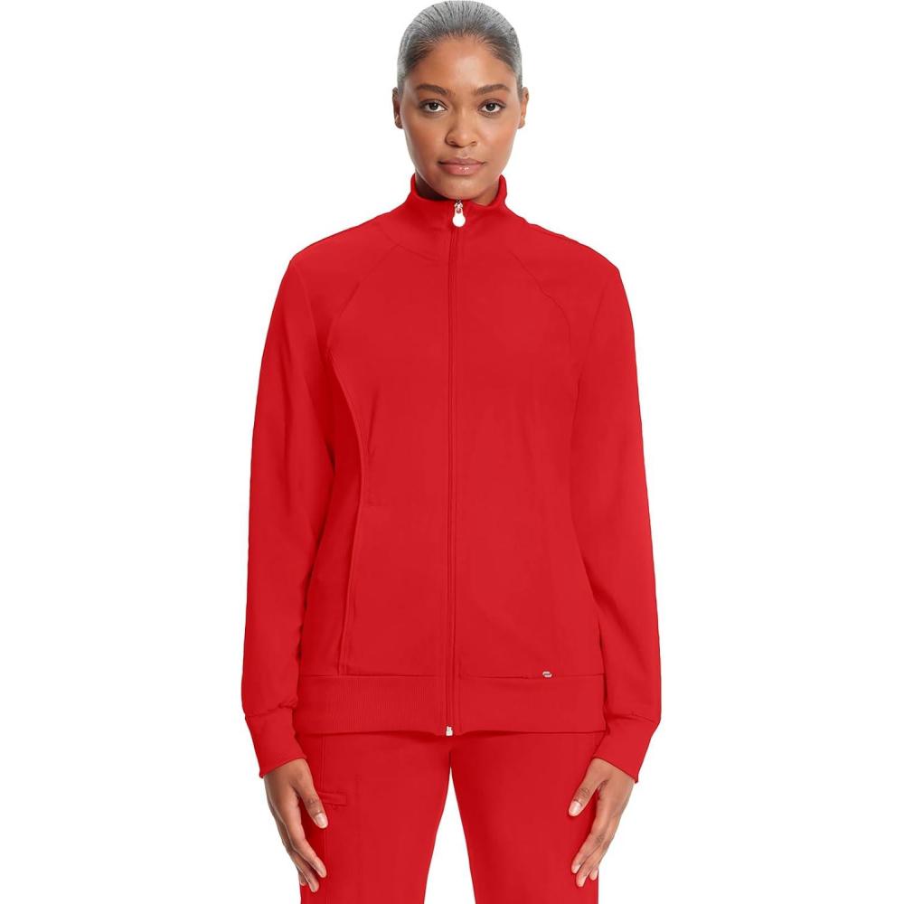 imageCherokee Infinity Womens Zip Front Jacket With 2 Pockets Contemporary Fit Back Shoulder Yokes amp Front Princess Seams 2391ARed