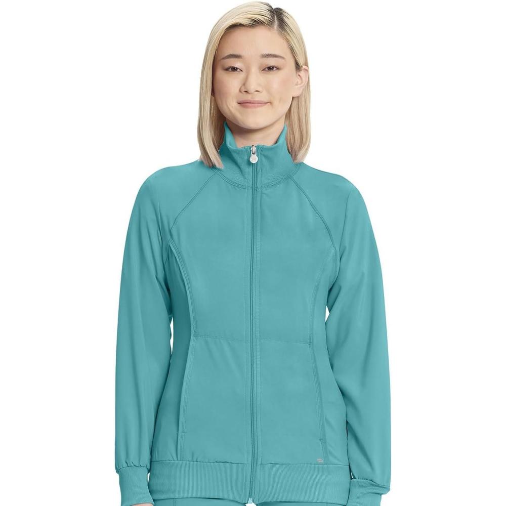 imageCherokee Infinity Womens Zip Front Jacket With 2 Pockets Contemporary Fit Back Shoulder Yokes amp Front Princess Seams 2391ATeal Blue
