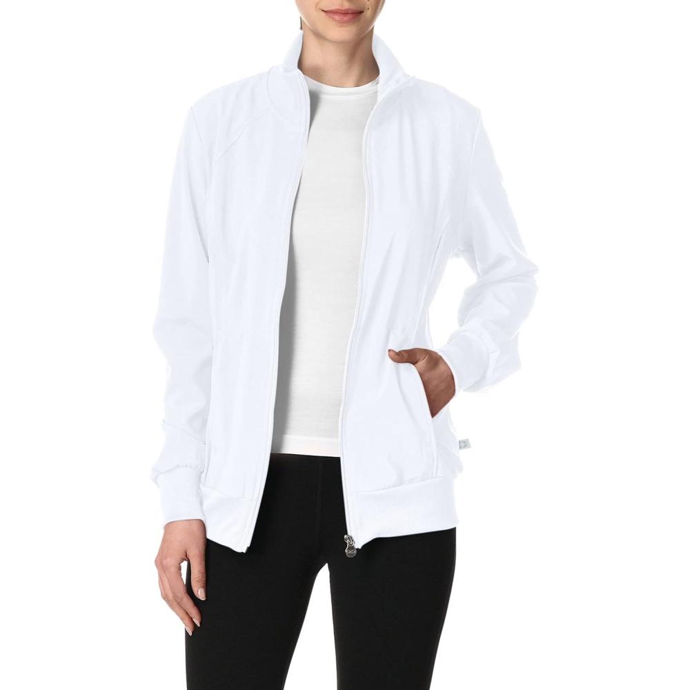 imageCherokee Infinity Womens Zip Front Jacket With 2 Pockets Contemporary Fit Back Shoulder Yokes amp Front Princess Seams 2391AWhite