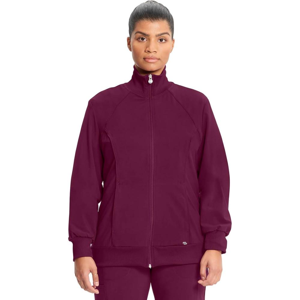 imageCherokee Infinity Womens Zip Front Jacket With 2 Pockets Contemporary Fit Back Shoulder Yokes amp Front Princess Seams 2391AWine