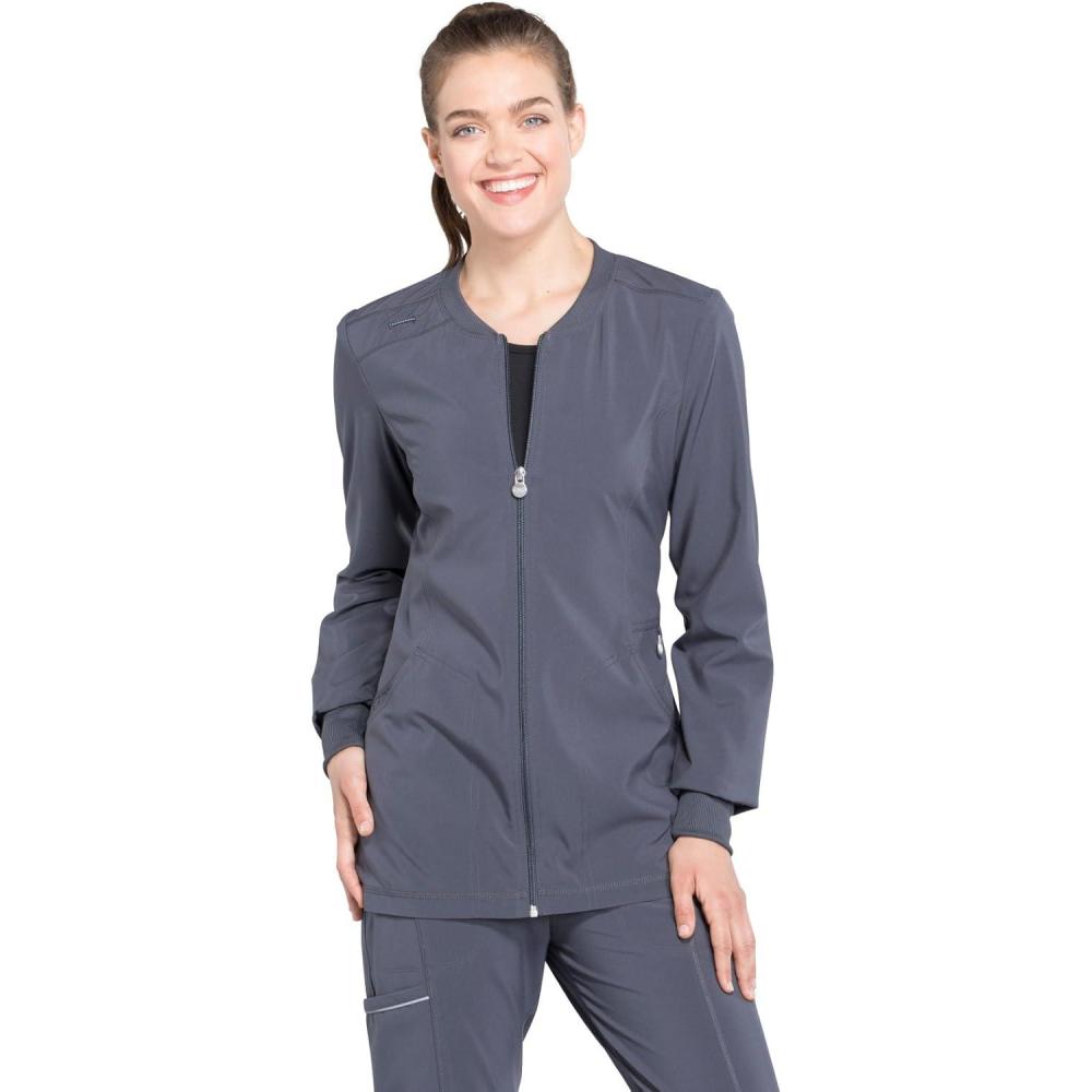 imageCherokee Infinity Zip Front Womens Scrub Jacket 4Way Stretch with Superior Performance and Comfort for Nurse CK370APewter
