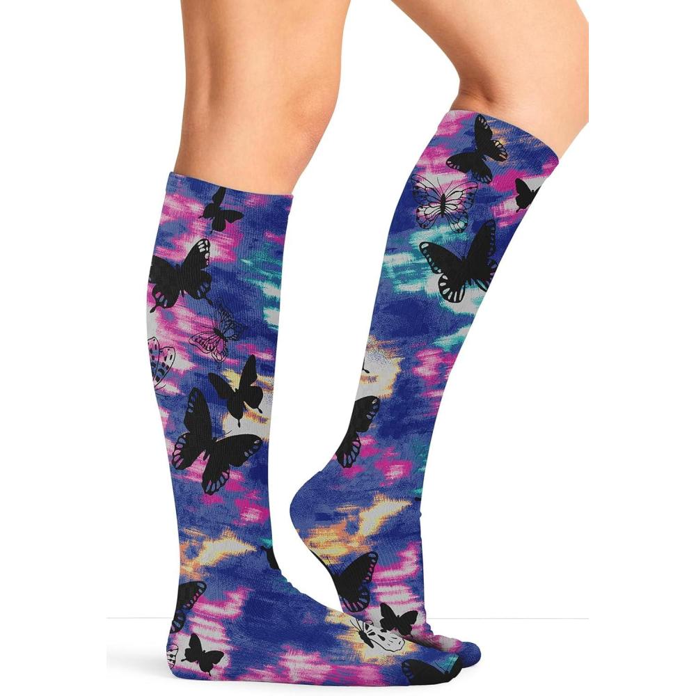 imageCherokee Knee High Compression Socks 815 mmHg Lightweight Printed Support Stockings 1 Pair COMFORTSUPPORTButterfly Flutter