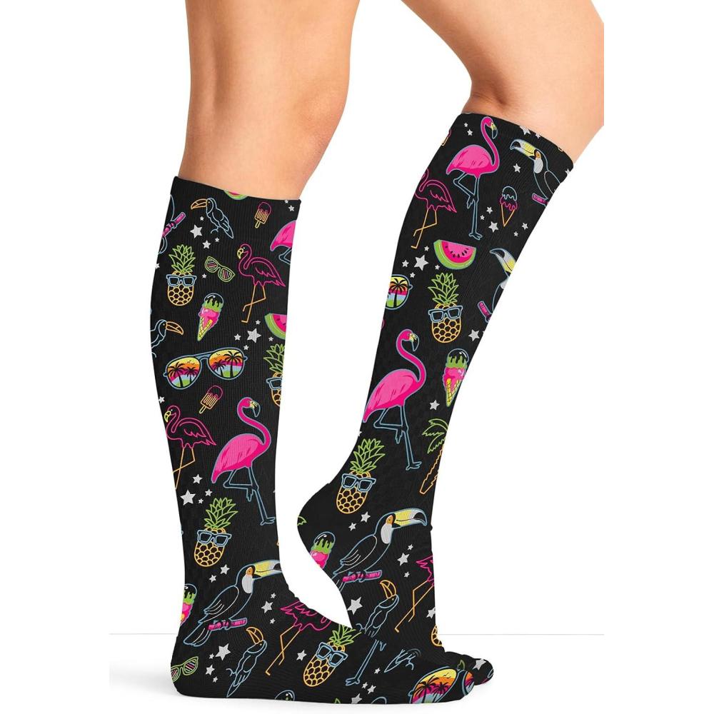 imageCherokee Knee High Compression Socks 815 mmHg Lightweight Printed Support Stockings 1 Pair COMFORTSUPPORTFlamingo Party
