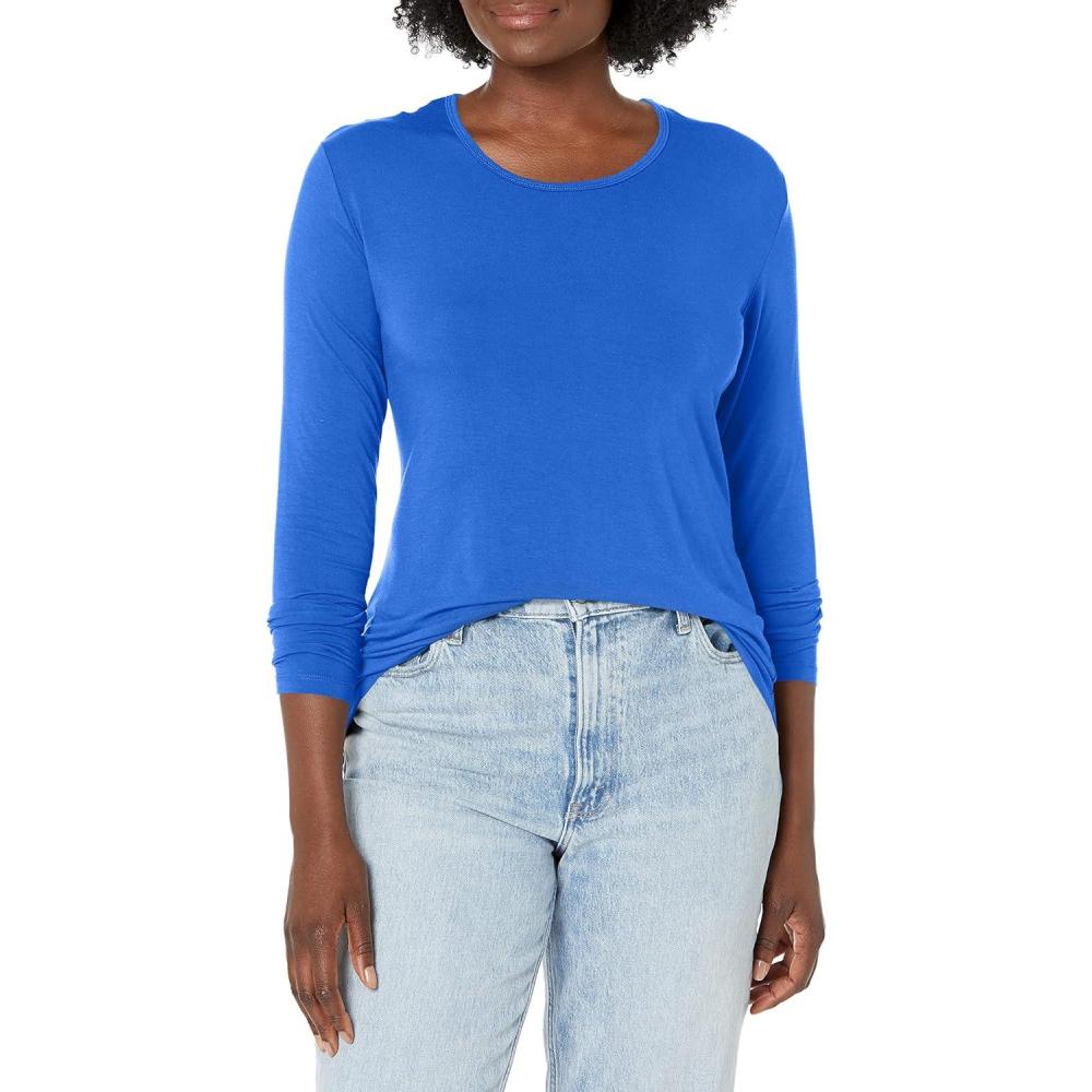 imageCherokee Long Sleeve Underscrub for Women Modern Classic fit Soft Crew Neck Knit Tee with 2Way Stretch 4881Royal