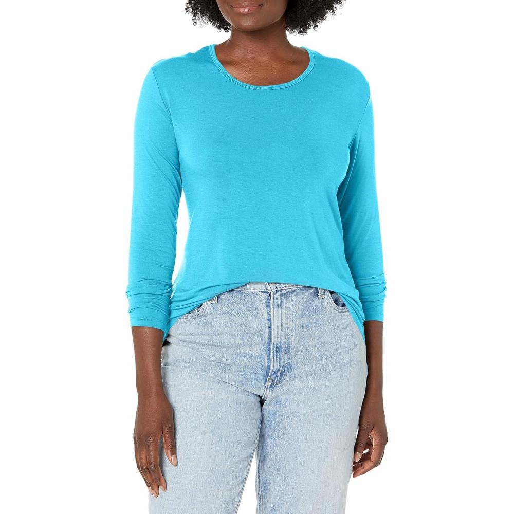 imageCherokee Long Sleeve Underscrub for Women Modern Classic fit Soft Crew Neck Knit Tee with 2Way Stretch 4881Turquoise