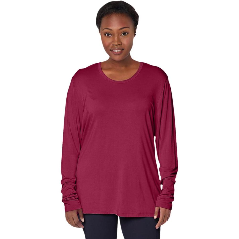 imageCherokee Long Sleeve Underscrub for Women Modern Classic fit Soft Crew Neck Knit Tee with 2Way Stretch 4881Wine