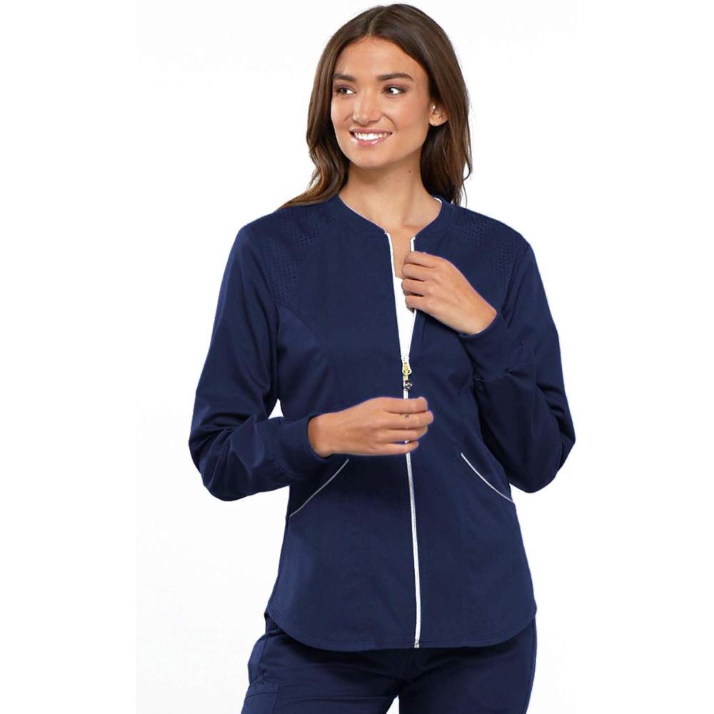 imageCherokee Luxe Sport Women Warm Up Scrubs Jacket Zip Front CK300Navy