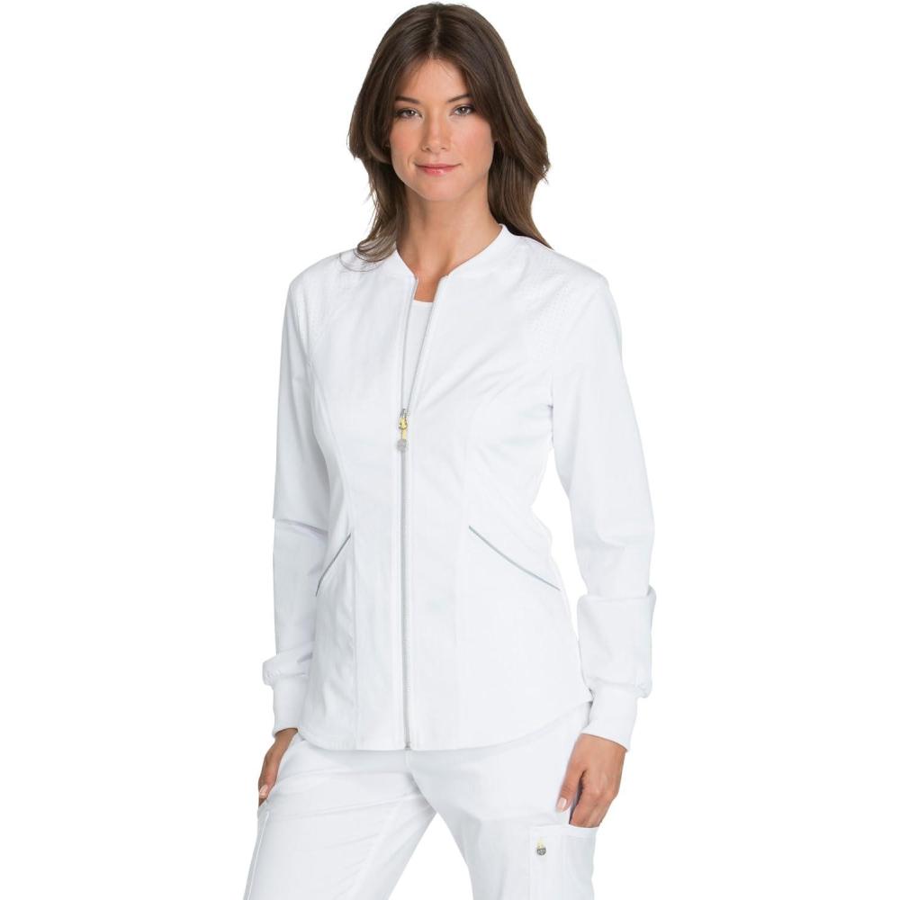 imageCherokee Luxe Sport Women Warm Up Scrubs Jacket Zip Front CK300White