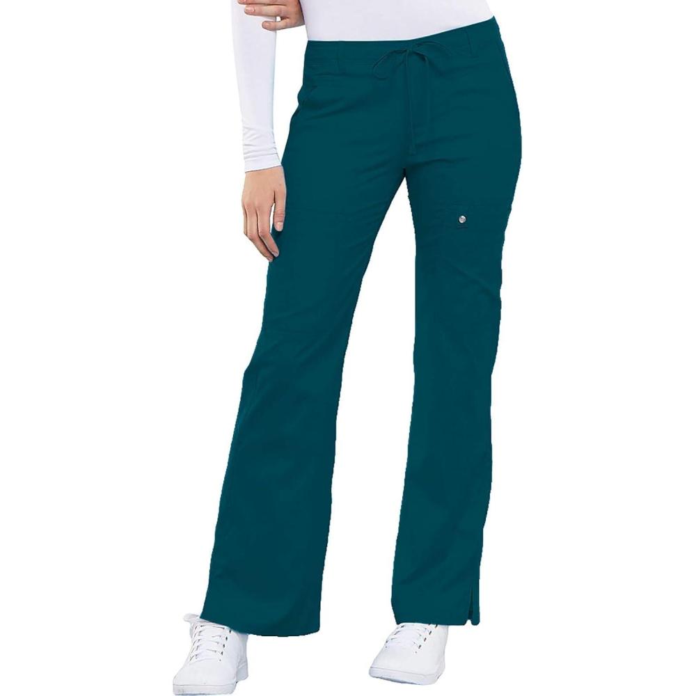 imageCherokee Luxe Women Scrubs Pant Low Rise Flare Leg Drawstring Cargo 21100Caribbean Blue