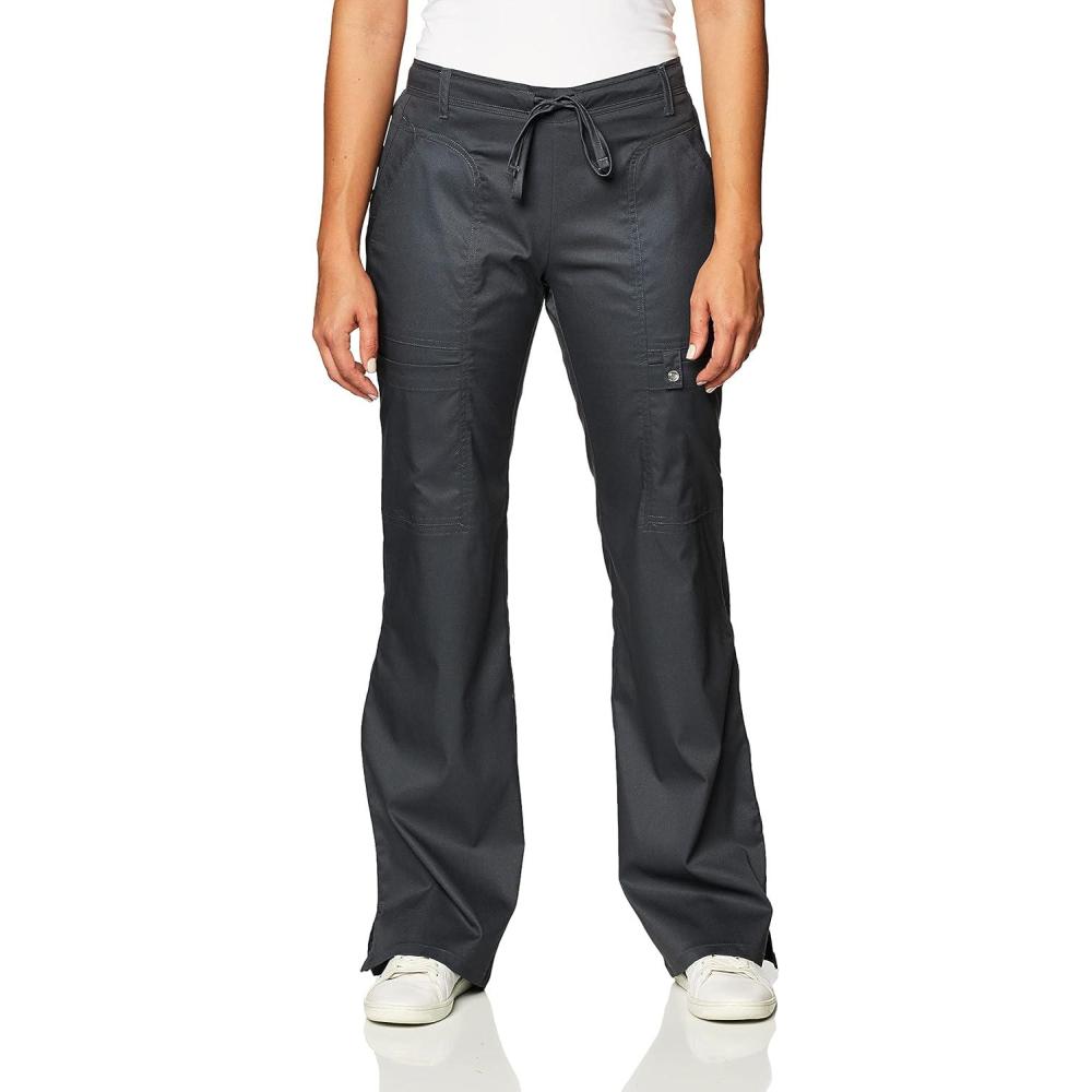 imageCherokee Luxe Women Scrubs Pant Low Rise Flare Leg Drawstring Cargo 21100Pewter